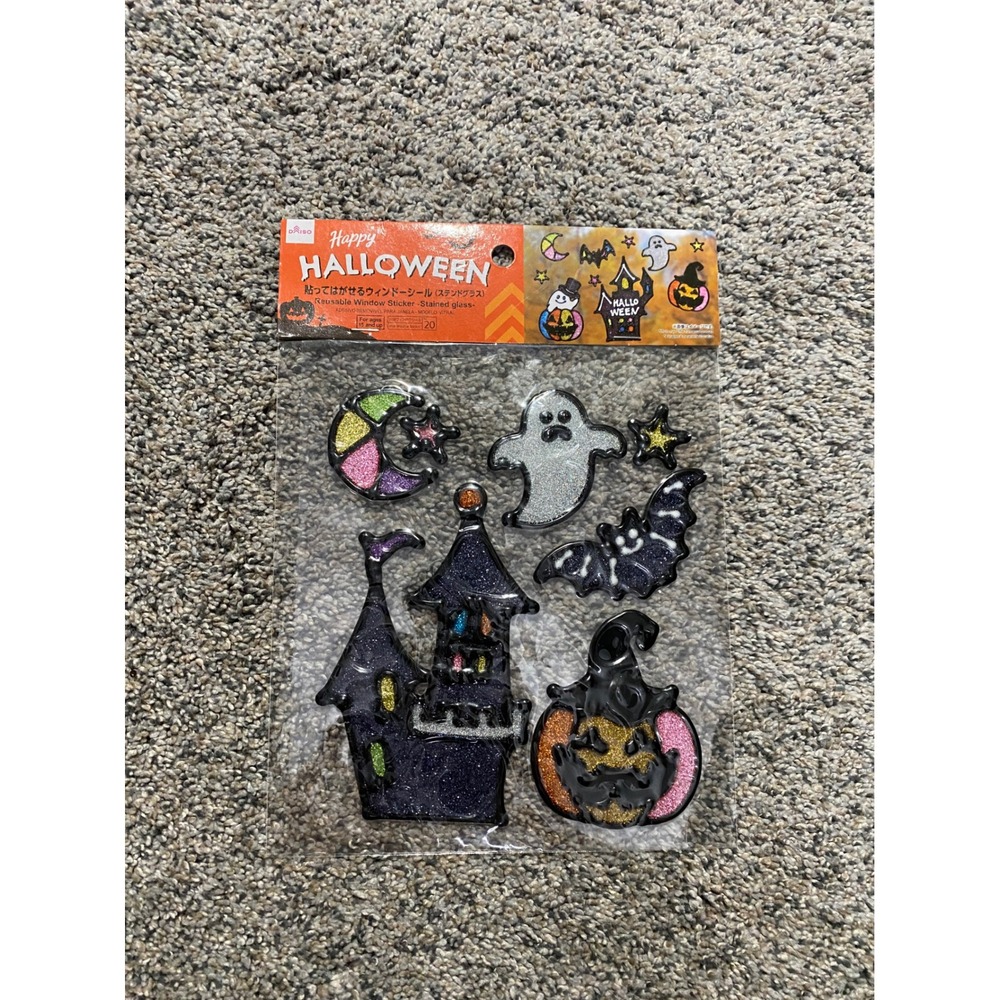 Daiso‎ Japan Halloween Reusable Window Stickers Stained Glass Glitter Clings New